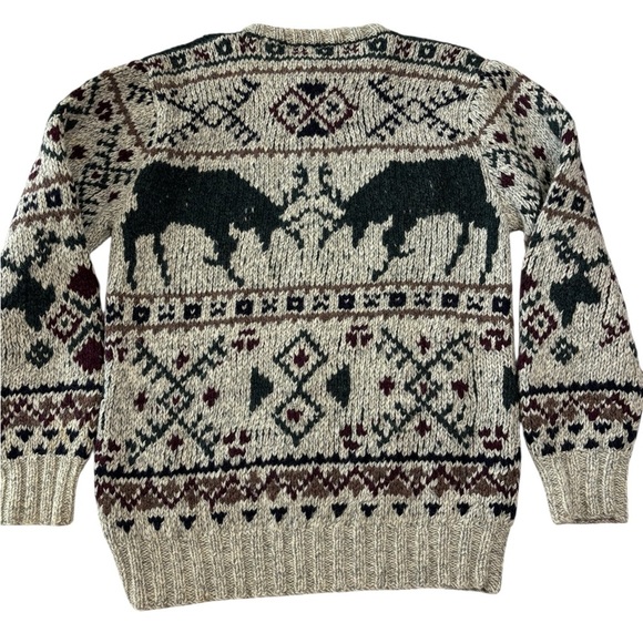 VTG Polo Ralph Lauren Men’s Hand Knit Wool Sweater Stag Fair Isle Moose M - Picture 4 of 8